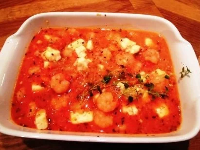 Scampi in Weinsauce mit Schafskäse - Rezept