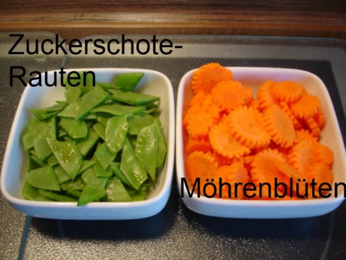 Fränkische Bratwurst mit Sellerie-Kartoffelstampf und Zuckerschoten-Möhrenblütengemüse - Rezept - Bild Nr. 5