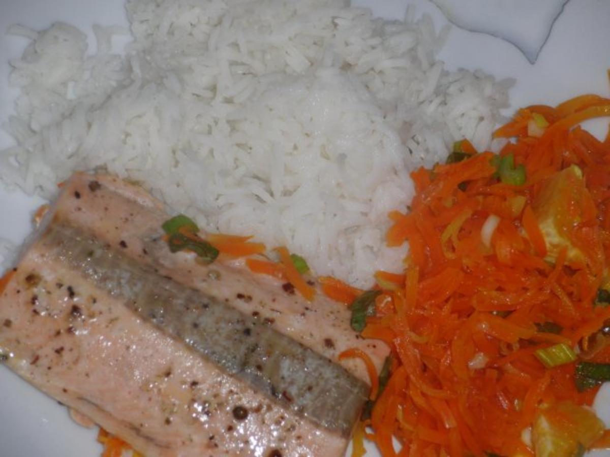 Fisch : Lachs auf Karotten - Orangen - Beet - Rezept - Bild Nr. 2