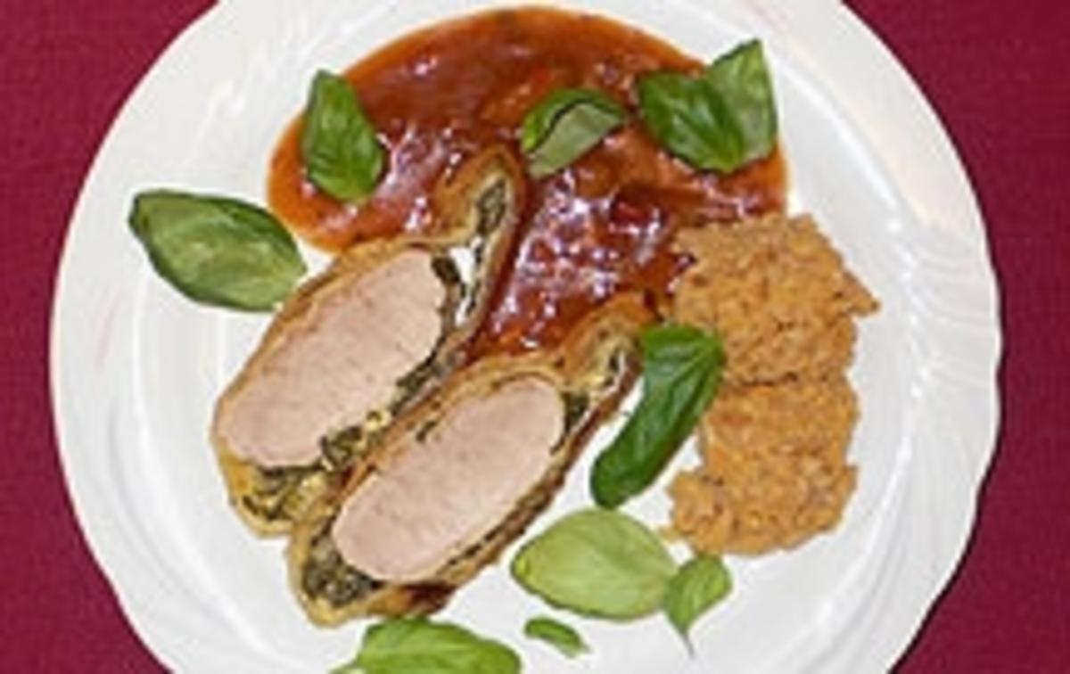 Bilder für Schweinefilet im Blätterteig mit Orangen-Chilisoße und Linsenrisotto - Rezept