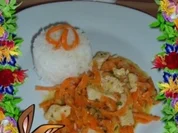 Geflügel : Putensteak - Streifen mit Möhren - Spaghetti - Rezept