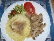 Kartoffelschnee mit Champignon und Dekogemüse - Rezept