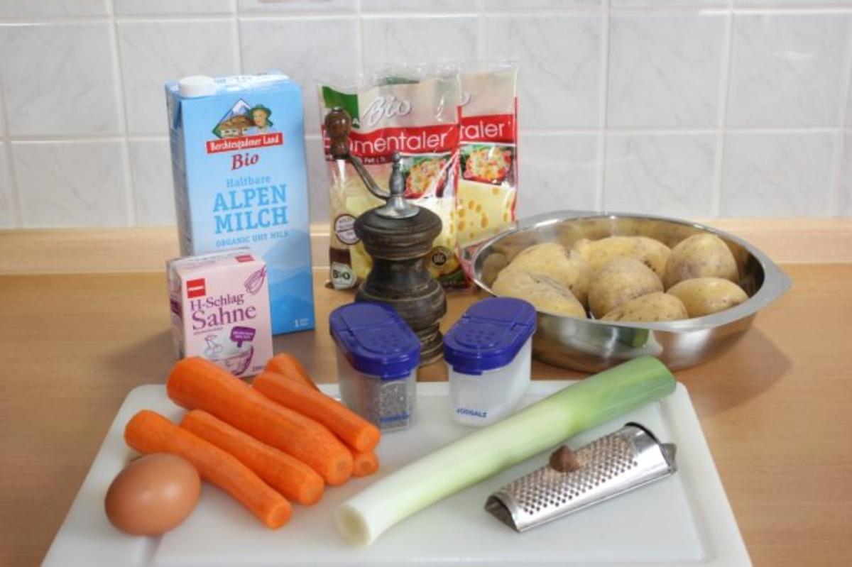Kartoffel- Lauch- Karottengratin mit einer Thymiannote - Rezept