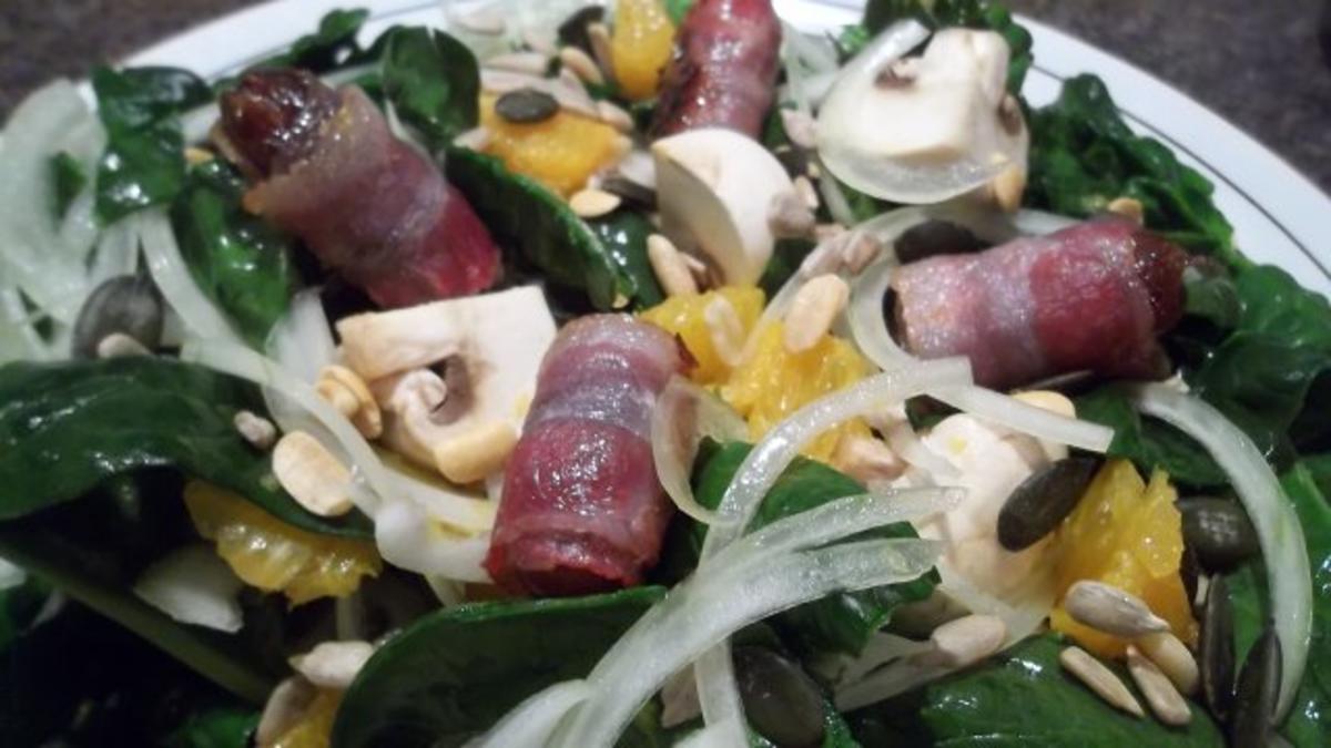 Marion's Spinat-Salat mit Datteln im Bacon-Mantel - Rezept - Bild Nr. 5