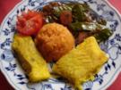 Kabeljau Filet mit Möhren-Ingwer-Stampf und Zuckererbsen mit Möhrenblüten - Rezept