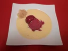 Sorbet von rotem Weinberg-Pfirsich mit Mandelkeks und Sabayone - Rezept