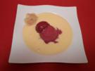 Sorbet von rotem Weinberg-Pfirsich mit Mandelkeks und Sabayone - Rezept