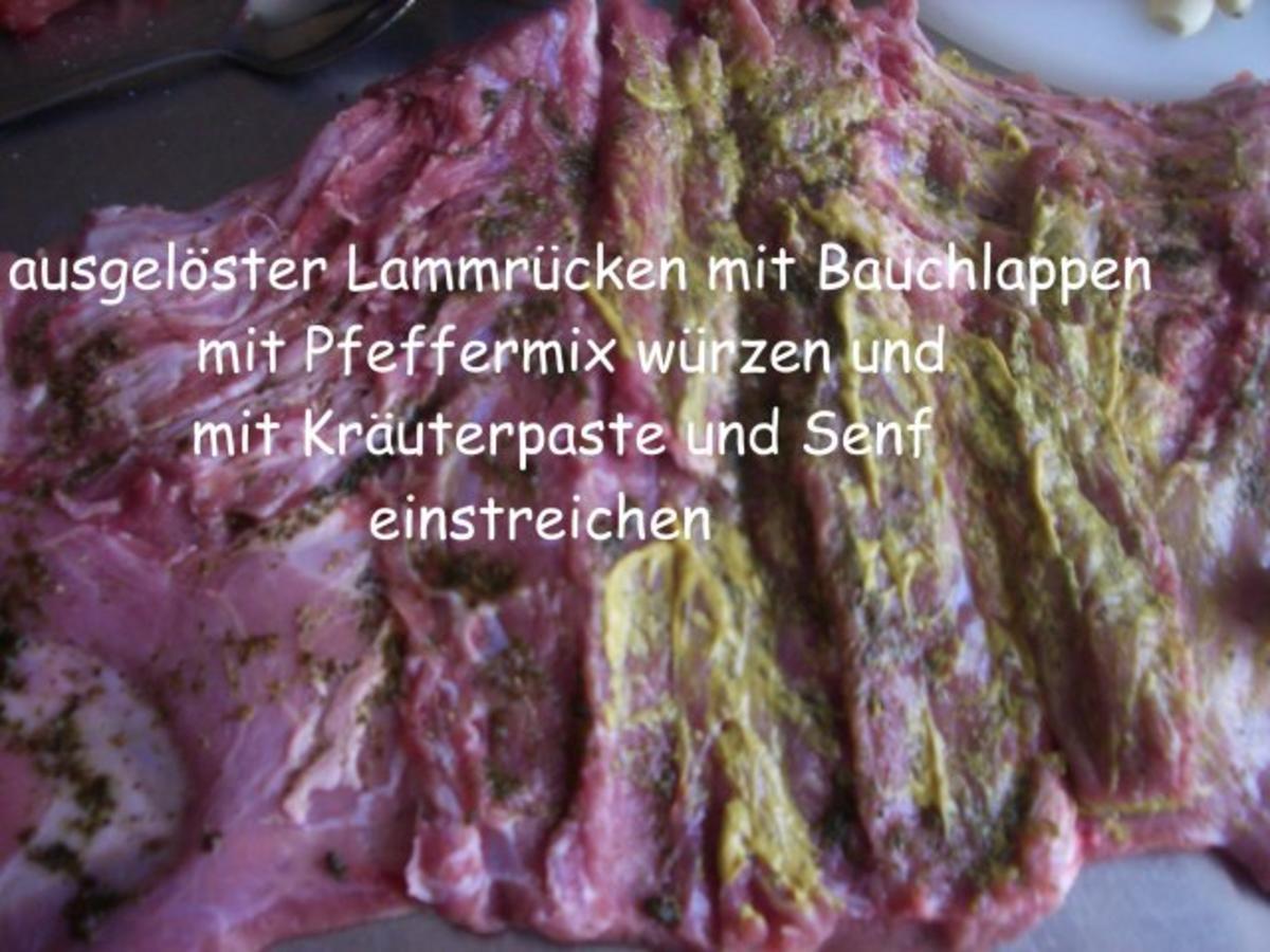 Lammrollbraten mit Bohnenbündel und Thüringer Klößen - Rezept - Bild Nr. 3