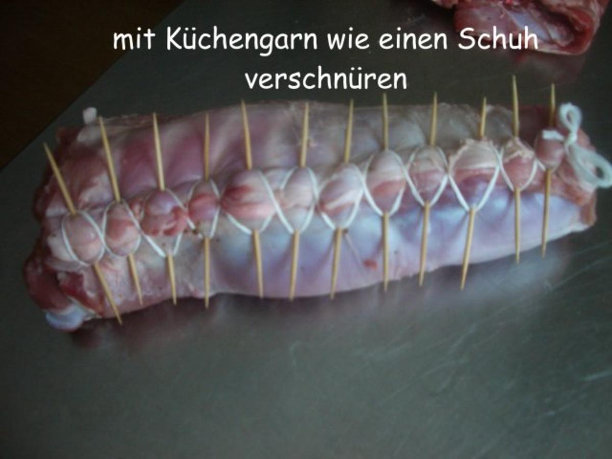 Lammrollbraten mit Bohnenbündel und Thüringer Klößen - Rezept - Bild Nr. 6