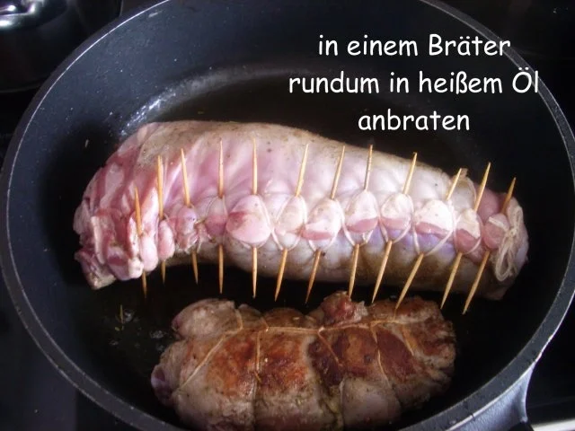 Lammrollbraten mit Bohnenbündel und Thüringer Klößen - Rezept - Bild Nr. 11