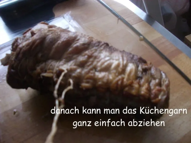Lammrollbraten mit Bohnenbündel und Thüringer Klößen - Rezept - Bild Nr. 16
