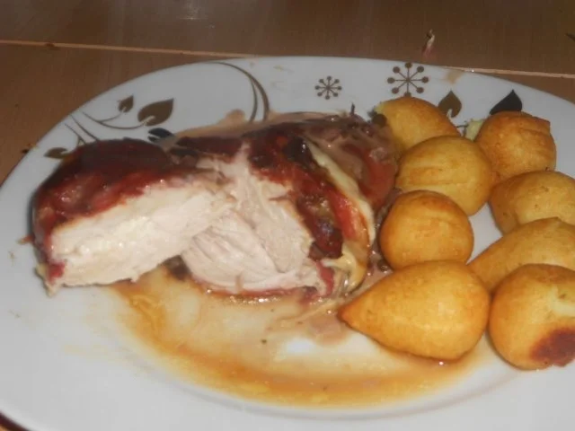 Rezept: Hähnchenbrust im Schinkenmantel an feiner Pfeffersauce Bild Nr. 2 Hähnchenbrust im Schinkenmantel an feiner Pfeffersauce - Rezept - Bild Nr. 2