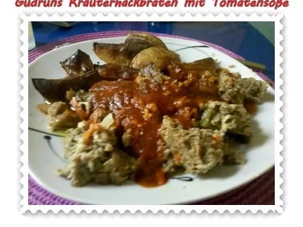 Rezept: Hackfleisch: Kräuterhackfleischbraten mit pikanter Tomatensoße Hackfleisch: Kräuterhackfleischbraten mit pikanter Tomatensoße - Rezept