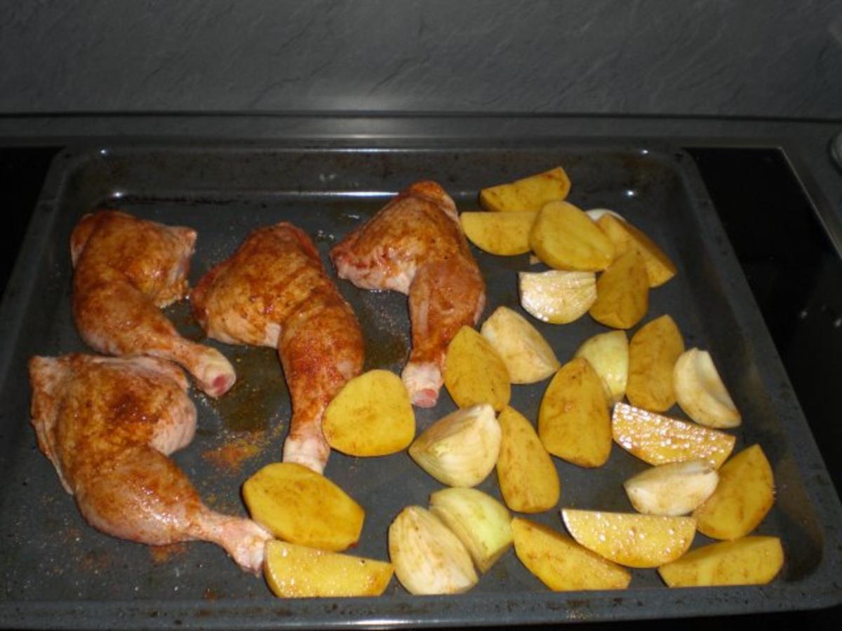 Brathähnchenschlegel mit Ofenkartoffeln - Rezept - Bild Nr. 5