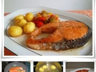 Lachssteaks mit Rosmarinkartoffeln und Paprikagulasch dazu. - Rezept - Bild Nr. 12