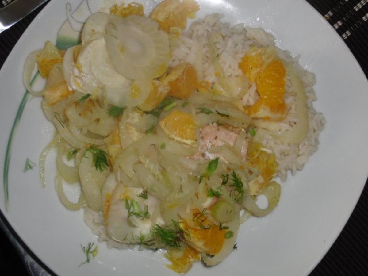 Bilder für Fisch : Lachsfilet auf Fenchel und Orangenbeet - Rezept