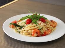 Spaghetti in Proseccosauce mit Garnelen,Rucola und Cherrytomaten - Rezept