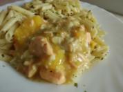 Fisch: Orangen-Fisch-Pfanne an Kräuternudeln - Rezept