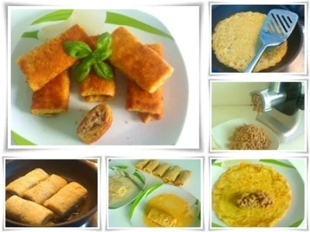 Pfannkuchen, gefüllt, gerollt, paniert und gebraten. - Rezept - Bild Nr. 3