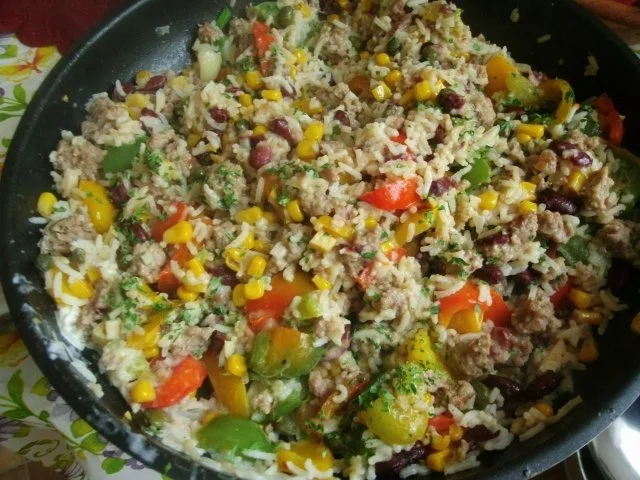 Rezept: Gemüse-Hack- Reispfanne Bild Nr. 2 Gemüse-Hack- Reispfanne - Rezept - Bild Nr. 2