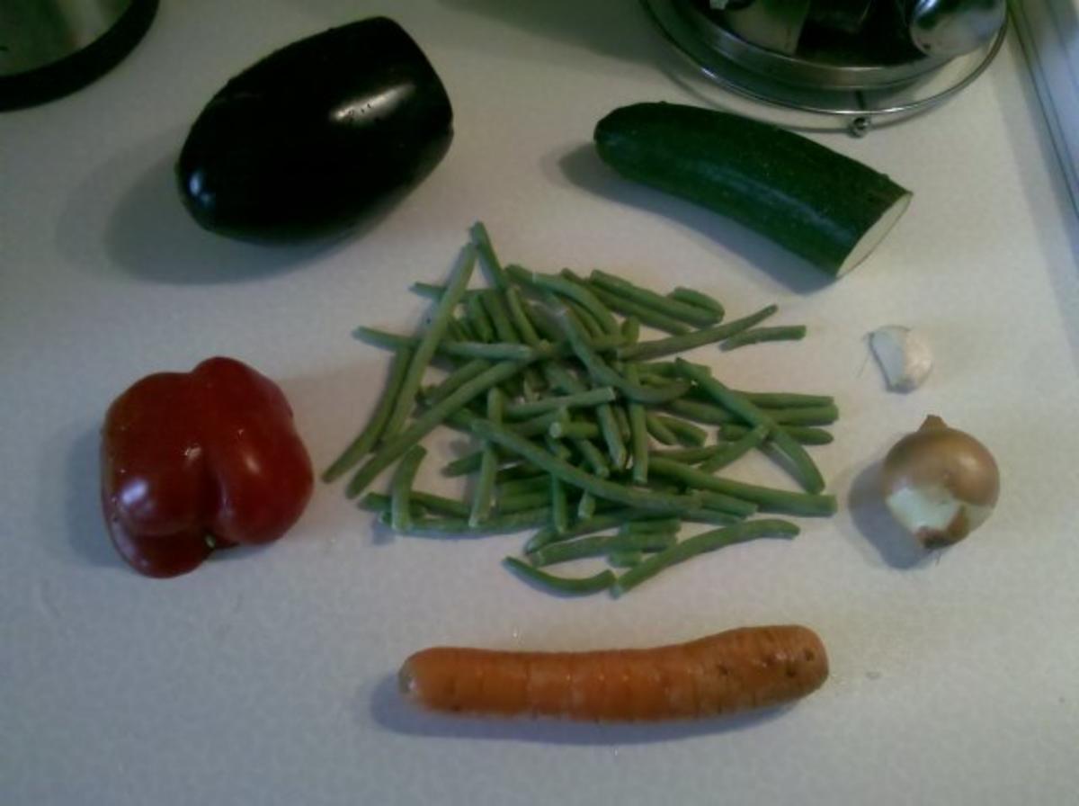 Gemüse: Gedämpftes Gemüse mit Käse-Schinkensoße und Reis - Rezept - Bild Nr. 2