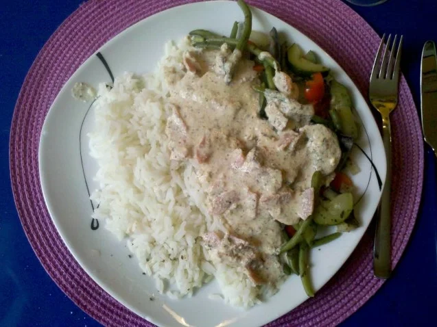 Gemüse: Gedämpftes Gemüse mit Käse-Schinkensoße und Reis - Rezept - Bild Nr. 13