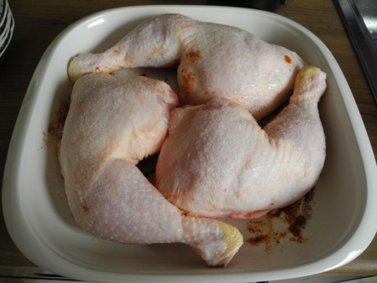 Geflügel : Hähnchenschenkel gebacken und gegrillt - Rezept - Bild Nr. 2