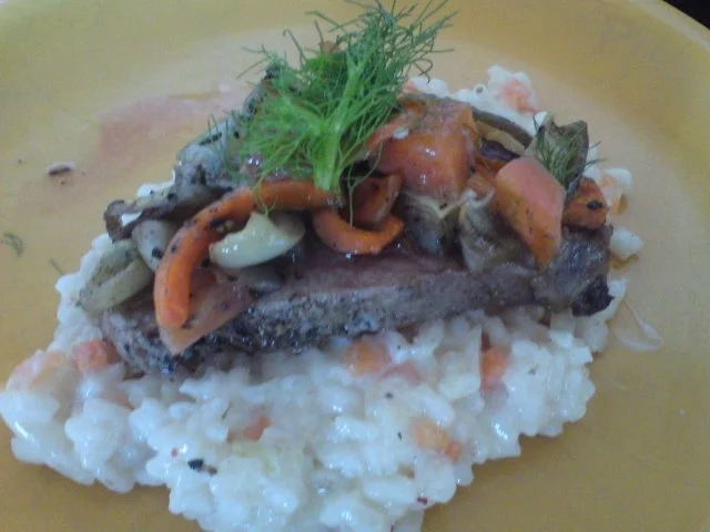 Schweinebraten mit Fenchelrisotto - Rezept