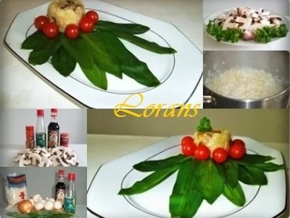 Champignons-Reis mit Cocktailtomaten auf Bärlauchblätter - Rezept - Bild Nr. 4