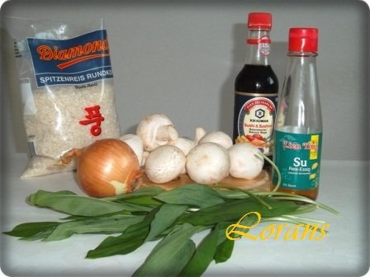 Champignons-Reis mit Cocktailtomaten auf Bärlauchblätter - Rezept - Bild Nr. 5