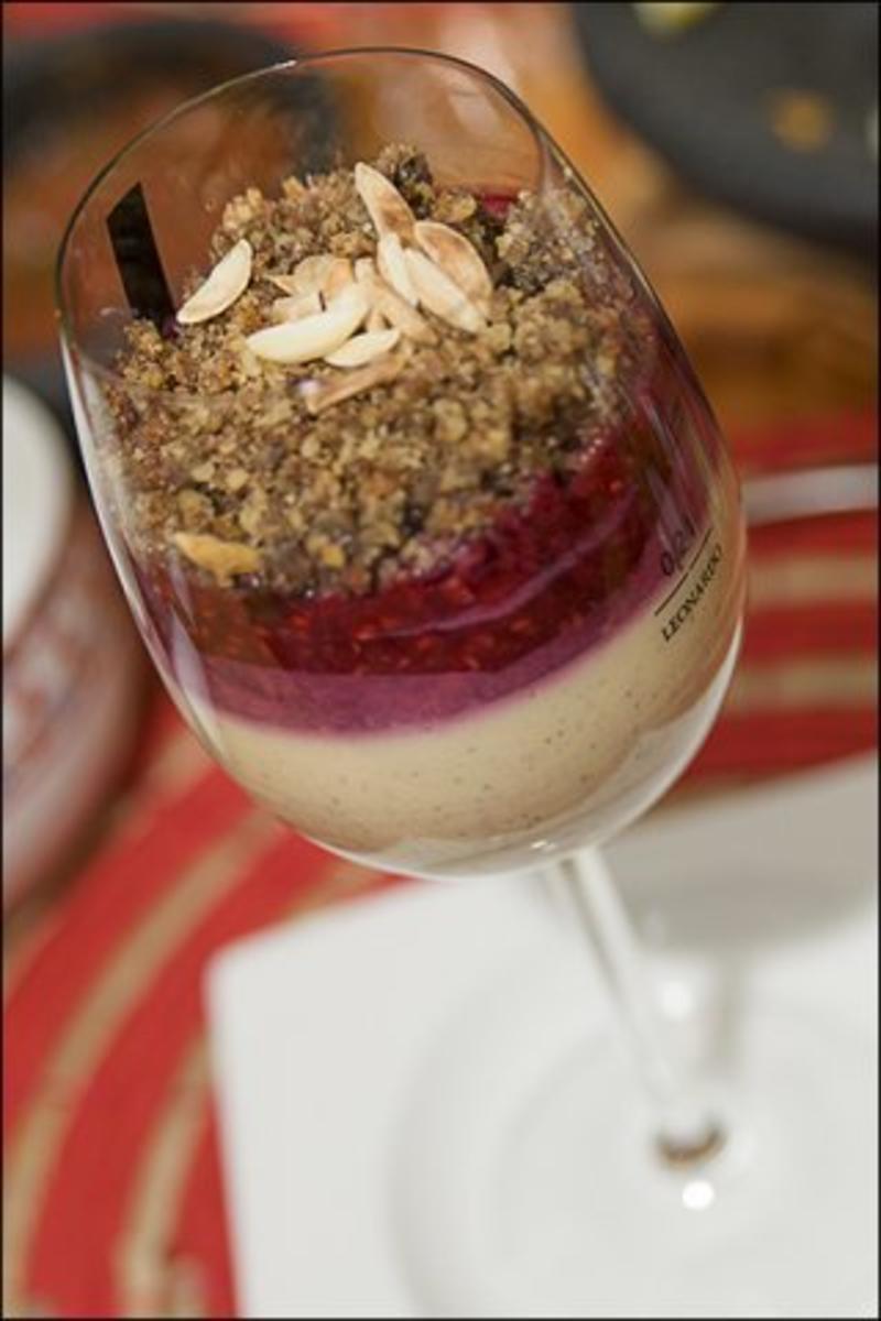 Mandelcreme mit karamelisierten Himbeeren und Mandelcrumble - Rezept ...