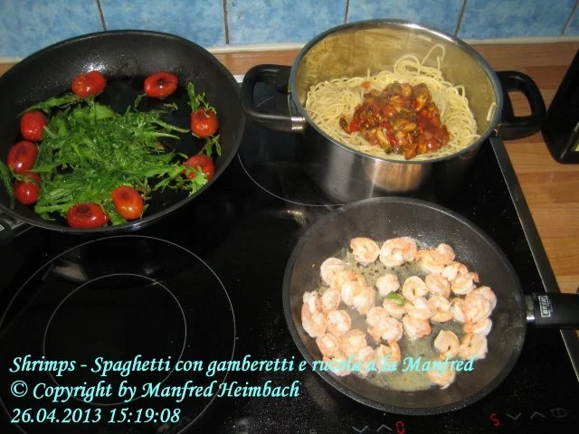 Rezept: Shrimps - Spaghetti con gamberetti e rucola a’la Manfred Bild Nr. 2 Shrimps - Spaghetti con gamberetti e rucola a’la Manfred - Rezept - Bild Nr. 2