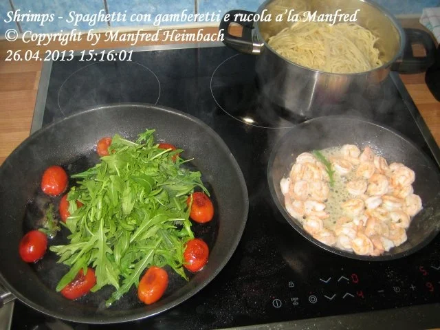 Rezept: Shrimps - Spaghetti con gamberetti e rucola a’la Manfred Bild Nr. 3 Shrimps - Spaghetti con gamberetti e rucola a’la Manfred - Rezept - Bild Nr. 3