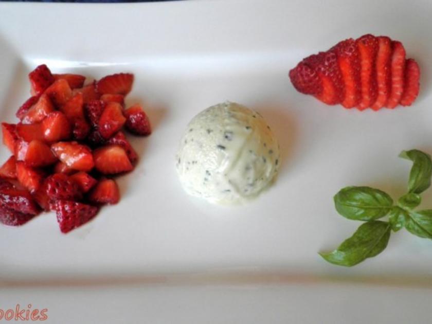Basilikum Eis an Balsamico Erdbeeren - einfach - von Cookies