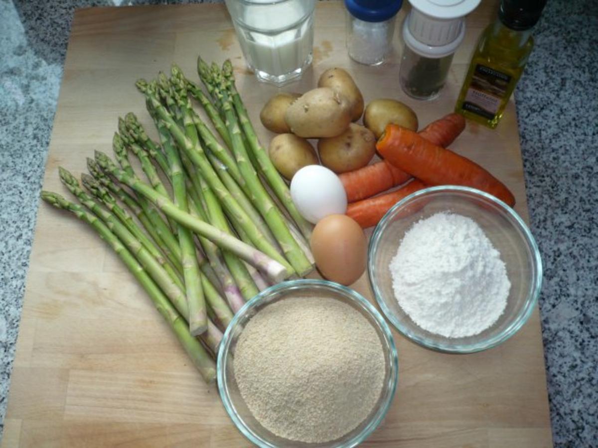 Grüner Spargel paniert mit getrüffeltem Kartoffel-Karottenstampf - Rezept - Bild Nr. 2