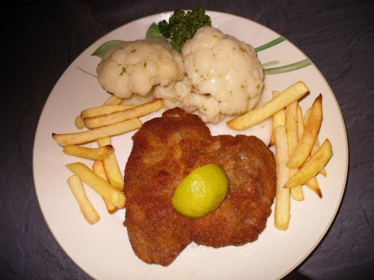 Bilder für Schnitzel, Blumenkohl und Pommes frites - Rezept