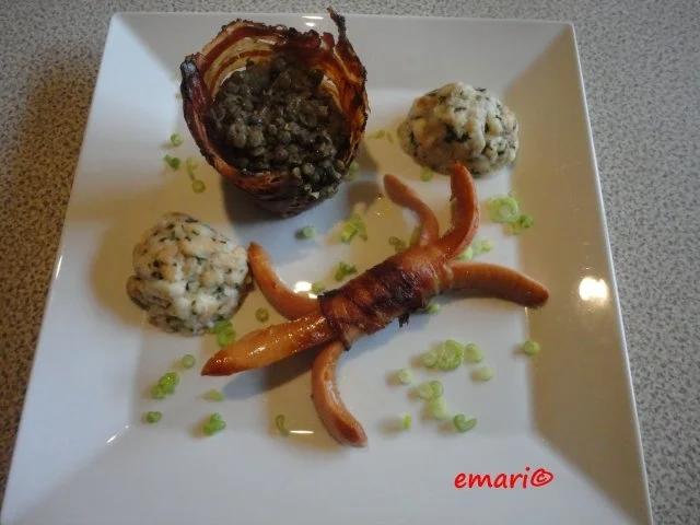 Rezept: Curry Linsen im geflochtenen Speck Schüsserl Bild Nr. 2 Curry Linsen im geflochtenen Speck Schüsserl - Rezept - Bild Nr. 2