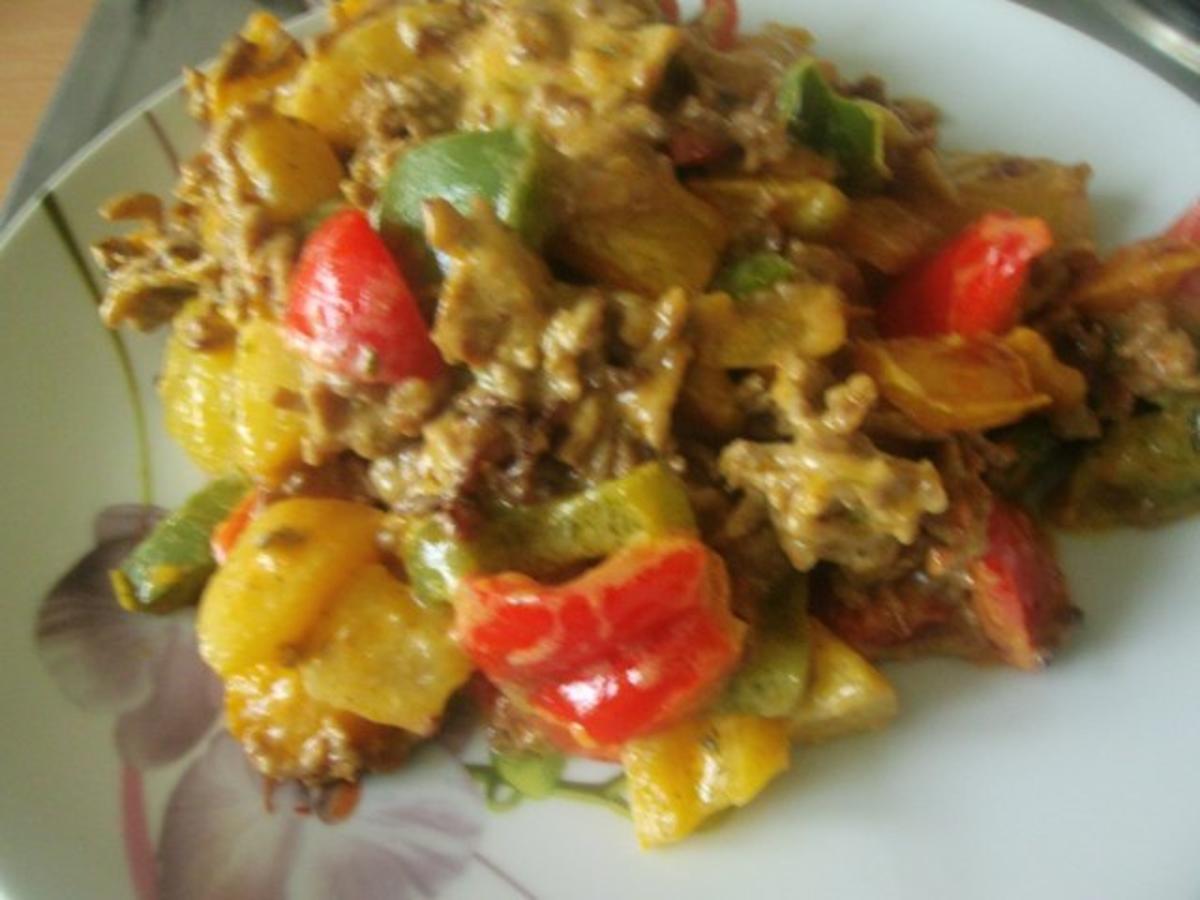 Hackfleisch Paprika Kartoffelpfanne - schnell & einfach - 55 kcal/100g Hackfleisch Paprika Kartoffelpfanne - schnell & einfach - 55 kcal/100g