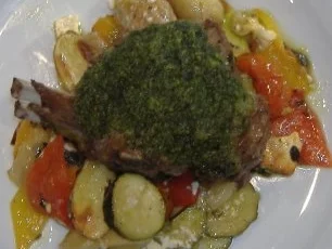 Ofengemüse mit Lammkoteletts und Bärlauchkruste - Rezept - Bild Nr. 2