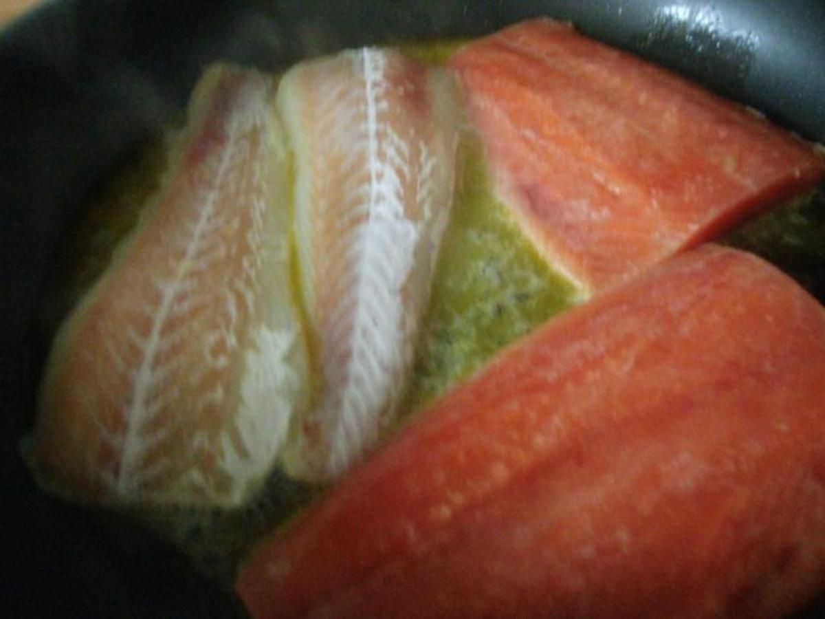 Gemüsereis mit 2 Sorten  Fisch in Sahnedillsauce - Rezept - Bild Nr. 3