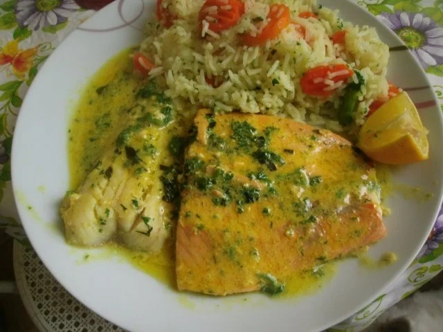 Gemüsereis mit 2 Sorten  Fisch in Sahnedillsauce - Rezept - Bild Nr. 8
