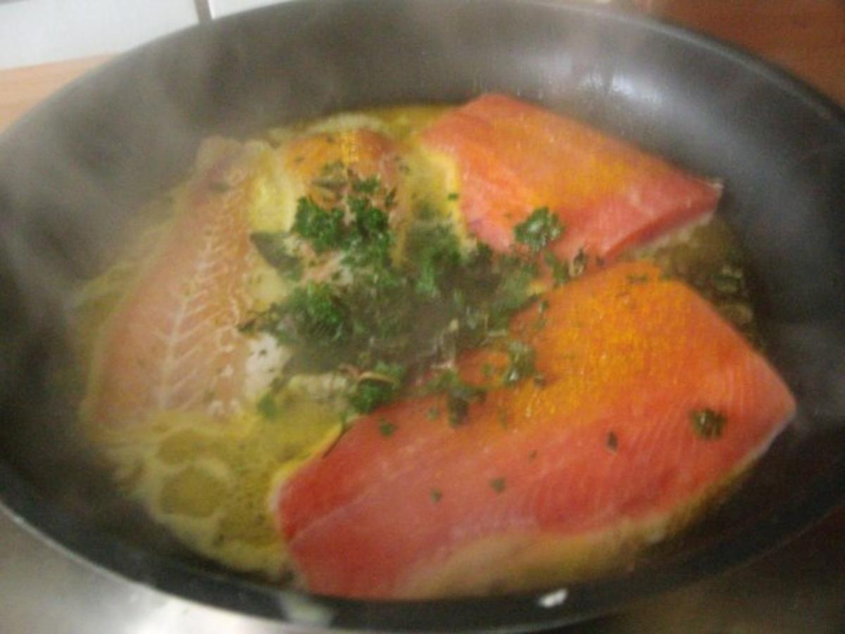 Gemüsereis mit 2 Sorten  Fisch in Sahnedillsauce - Rezept - Bild Nr. 4