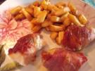 Hähnchen mit Schinken umwickelt und Spargel - Rezept