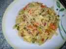 Nudelpfanne mit Gemüse, Schinken und Ei - Rezept