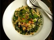 Lauch-Rahmsoße mit Blauschimmelkäse, Steinpilzen und Cashewkernen - Rezept