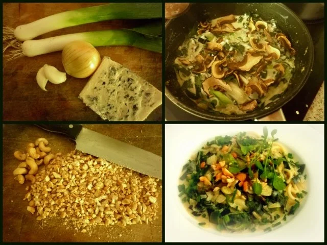 Lauch-Rahmsoße mit Blauschimmelkäse, Steinpilzen und Cashewkernen - Rezept - Bild Nr. 2