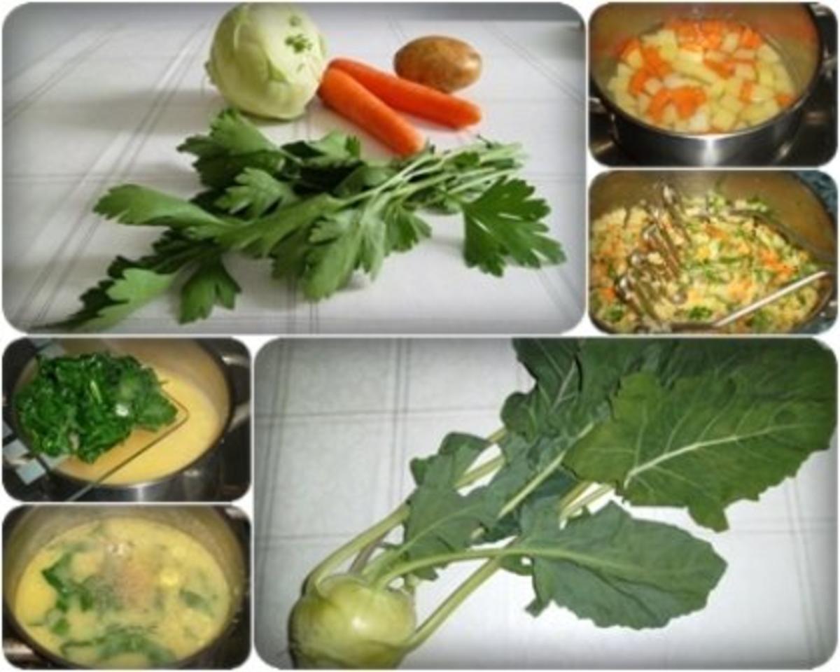 Kohlrabi Cremesuppe mit buntem Gemüsetürmchen - Rezept - Bild Nr. 3
