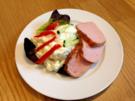 Kalorienarmer, frischer Kartoffelsalat mit gemüse und Fleisch(Leber)käse - Rezept
