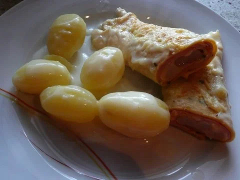 Spargelomelett mit Käse und Schinken - Rezept