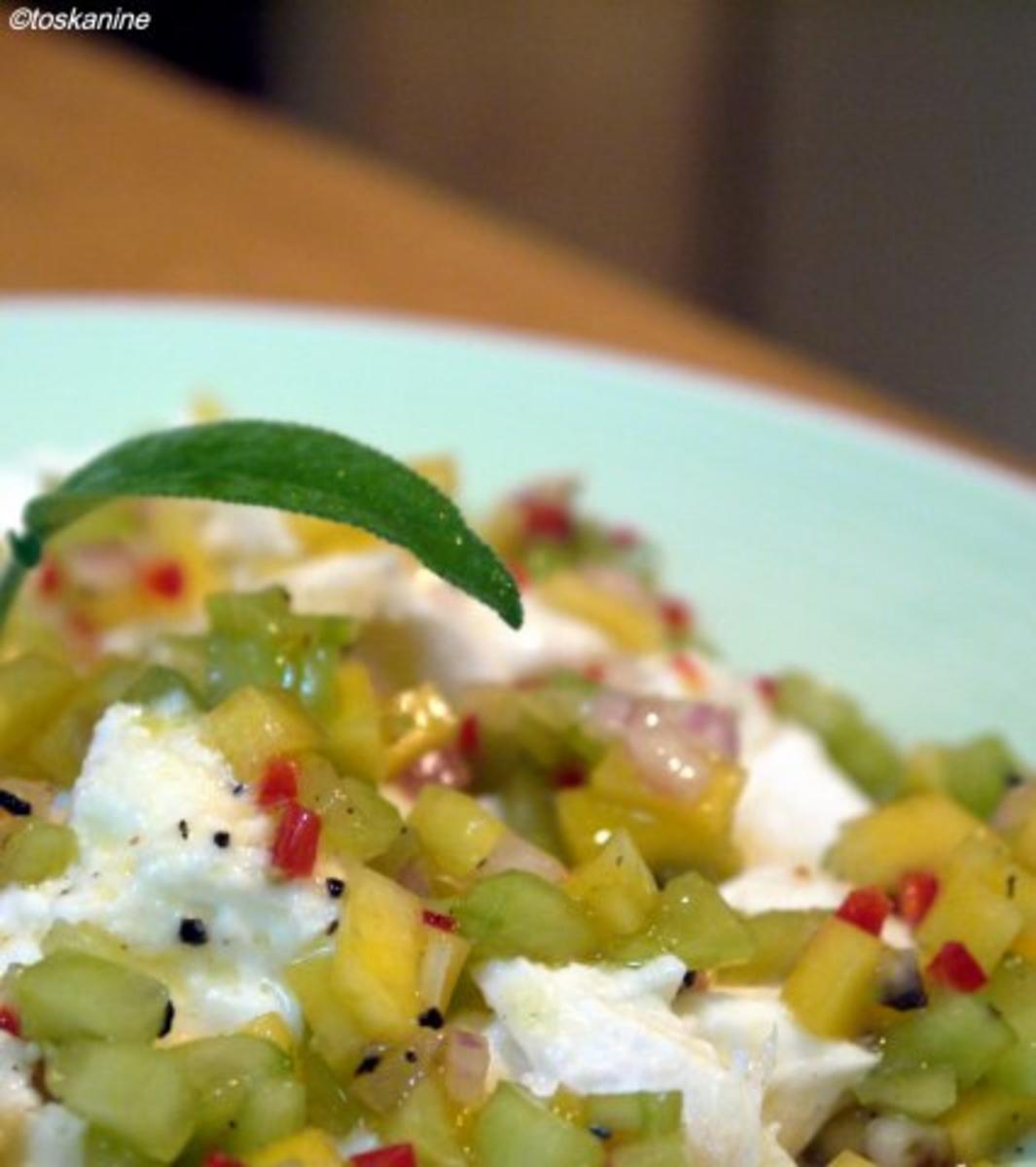 Bilder für Büffelmozzarella mit Mango-Gurken-Salsa - Rezept